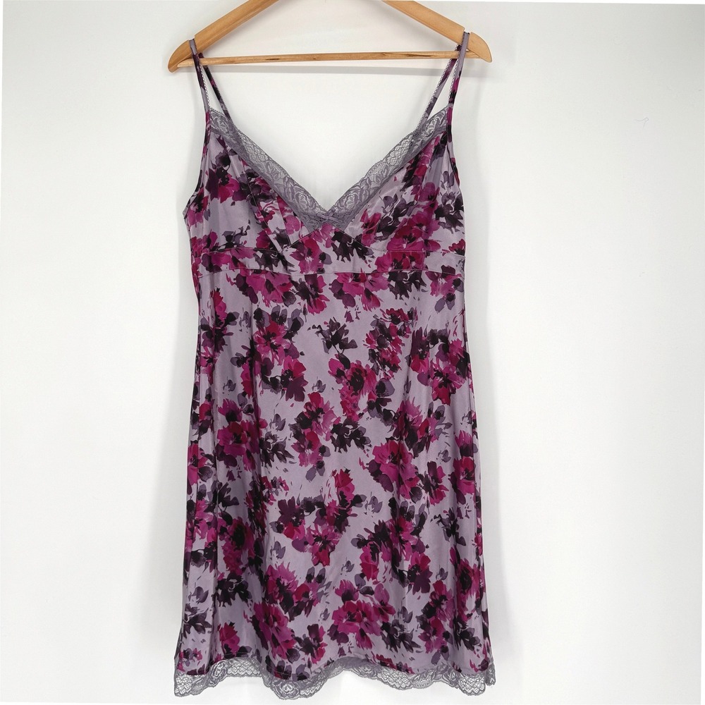 Y2K Chanteuse Floral Satin Lace Trim‎ Slip L Fairycore Coquette Cottage Romantic